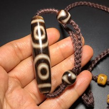 Vintage Old Agate Tibetan Dzi Beads 3 Eyes Amulet Necklace Pendant 13 58mm