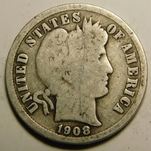 1908 D Barber Dime G-VG  90% Silver   "Actual Coin Pictured- Not Cleaned"