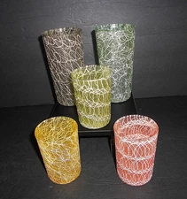 Vintage (5) Hazel Atlas Collectible Retro Beverage Spaghetti String Glasses