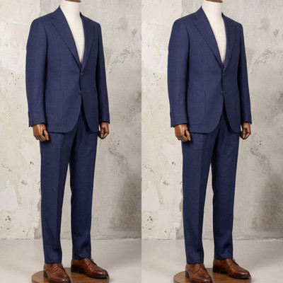 Navy Blue Men's Suit Regular Fit Business Formal 2Pcs Tailored Tuxedo Jacket