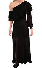 Show Me Your MuMu Emma Black Ruffled Off Shoulder Slit Maxi Dress Small m6