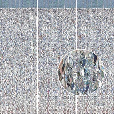 Silver Tinsel Backdrop-  3 Pack 3.3 ft x 6.6 ft Streamer Foil Fringe Curtain 