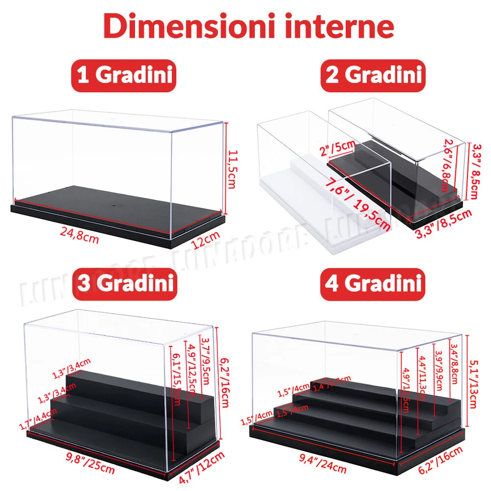Teca Plexiglass Vetrina Acrilico Espositore per Modello Auto 1:24 Action Figure - Immagine 4 di 4