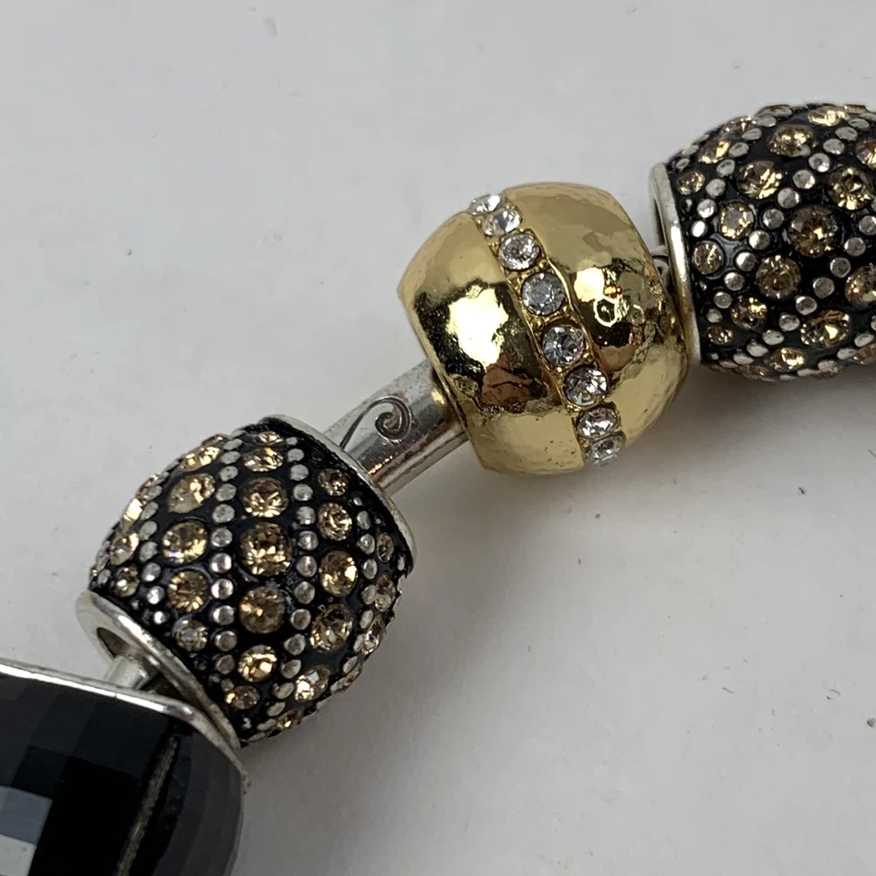 Brazalete Brazalete Dos Tonos Cristal Bisagras Dijes Oro Plata Brillante  Foto 3 de 4