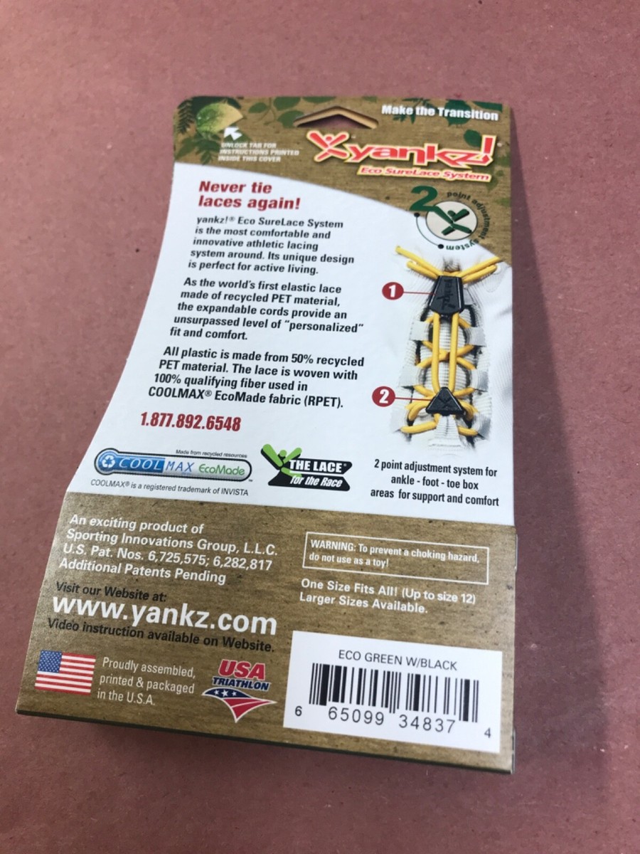 NEW EcoMade Yankz Sure Shoe Quick Lace System Run/Triathlon