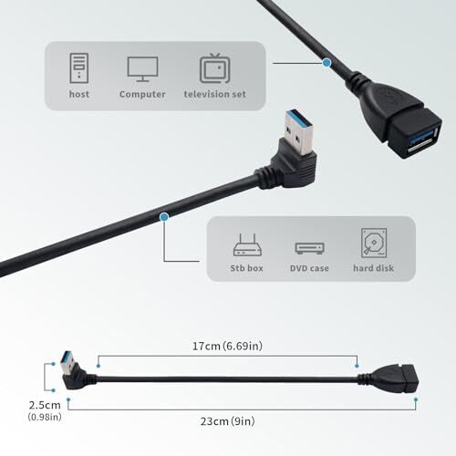 USB 3.0 Right Angle 90 Degree UP & Down Extension Cable Male to Female ...