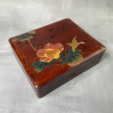 ASIE : Boite en bois laqué japon chine décor fleur et oiseau vintage à restaurer