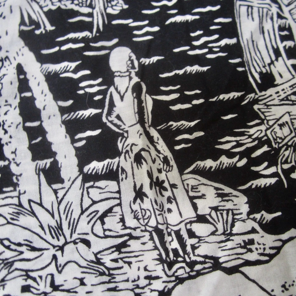 Vintage Cotton Skirt Tiki Border Print Fabric 1960s 1970s Home Made Black White - image 3 of 4