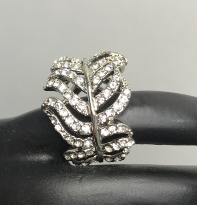 Loree Rodkin Silver Tone Swarovski Crystal Feather  Ring Size 6 HSN NEW NOS
