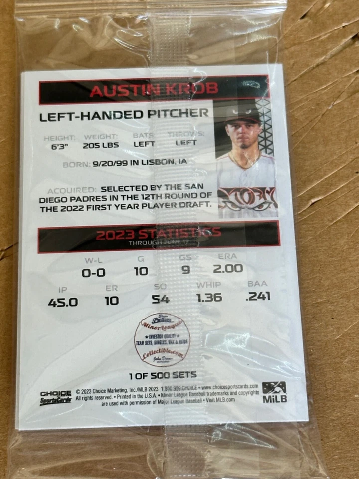 🔥 2023 ETHAN SALAS 1st Pro Card 1/500 🔥Sealed Team Set Lake Elsinore Storm ⭐ C - Image 2 of 4