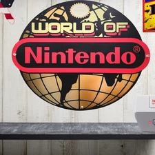 Rare  WORLD OF NINTENDO Vintage Style Sign Mancave Garage Gameroom Wall Decor 