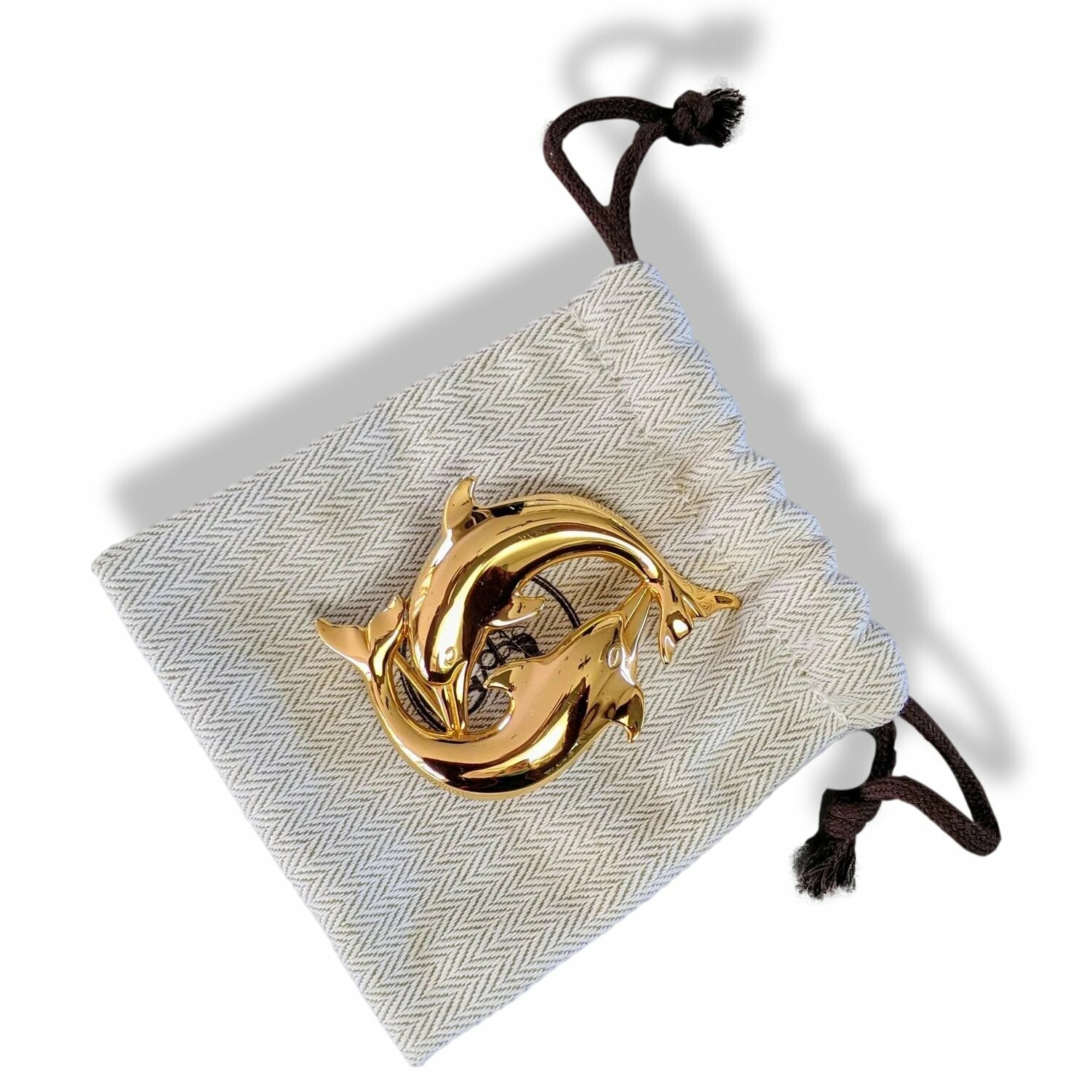 Hermes Vintage 1990s Plated Yellow Gold DOLFINS Belt Buckle 32mm, Rare! image 4