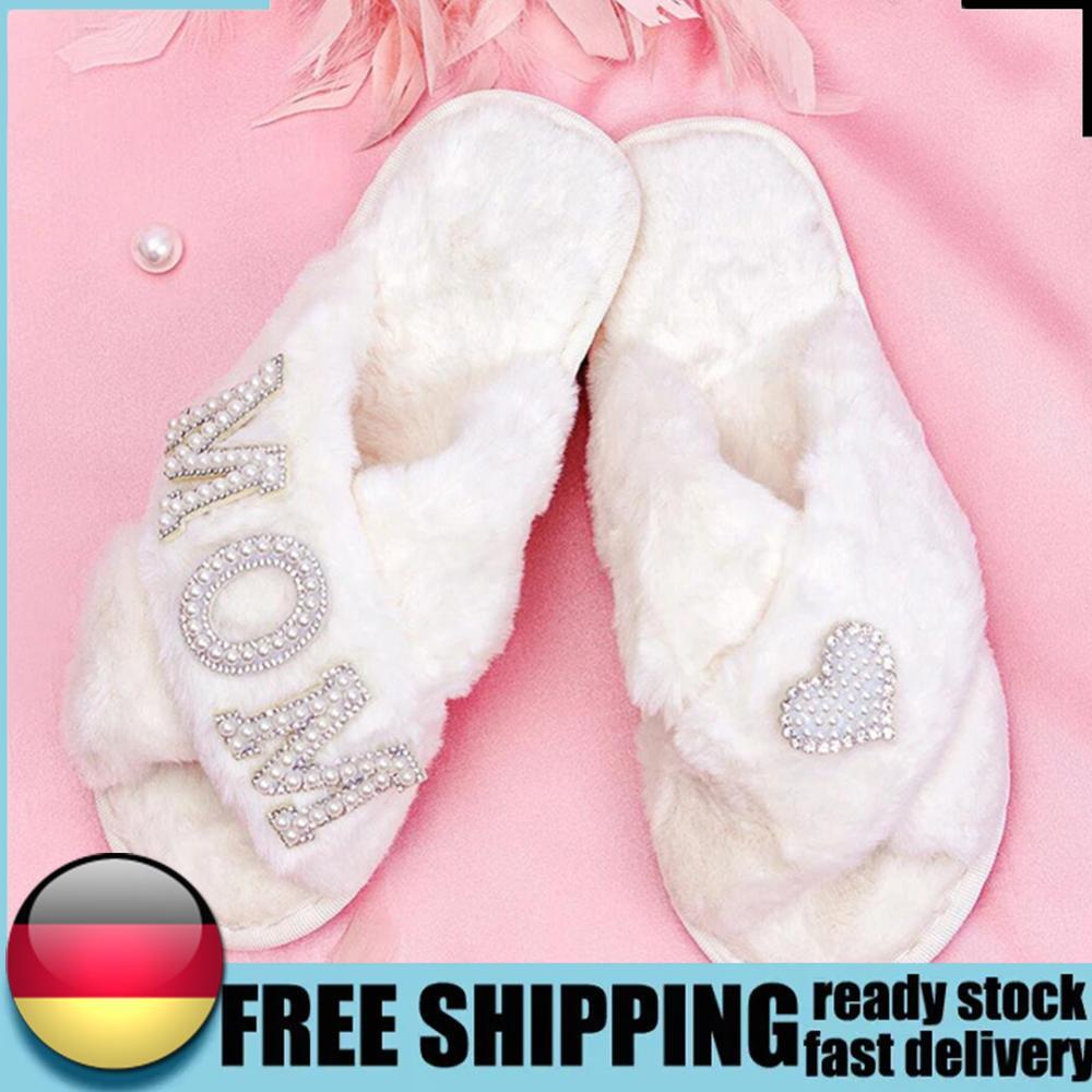 APL Soffice ciabatta punta aperta mamma lettere perle fascia incrociata regalo festa della mamma morbida calda