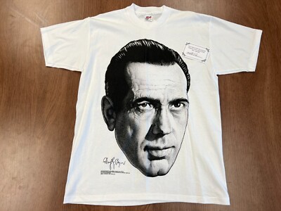 VINTAGE HUMPHREY BOGART BIG FACE STIPPLE ART T SHIRT L TEE 1994 AUTO CHANGES NOS