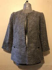 3/4 Sleeve Blazer Jacket Grey Silver Woven Knit Weave Size 14 Formal Work Smart