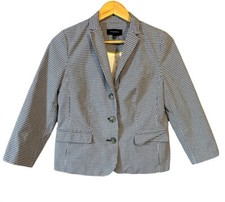 TALBOTS Tailored 3/4 Sleeve Gingham Cotton Blazer Blue/White Size 6