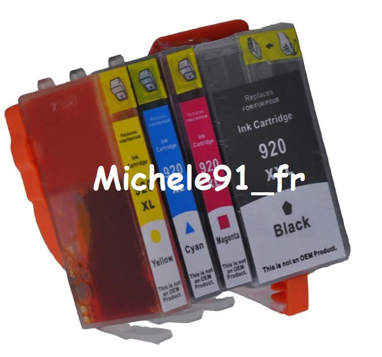 Cartouches pour HP 920XL avec puce lot de 4 pour résoudre les pannes d'encre couleur et noir