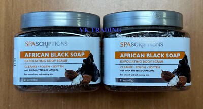 (2-Pk) SPASCRIPTIONS ~ AFRICAN BLACK SOAP EXFOLIATING BODY SCRUB Shea & Charcoal