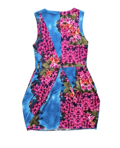 River Island Dress Size 14 Blue Pink Floral Knee Length Summer Dress Holiday - Picture 7 of 12