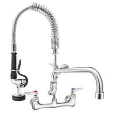 21"-47" Commercial Pre-rinse Faucet Wall Mount Sink Faucet 8" w/ Sprayer