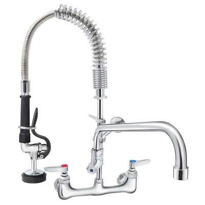 VEVOR 21''-47'' Commercial Pre-rinse Faucet Wall Mount Sink Faucet 8'' w/ Sprayer