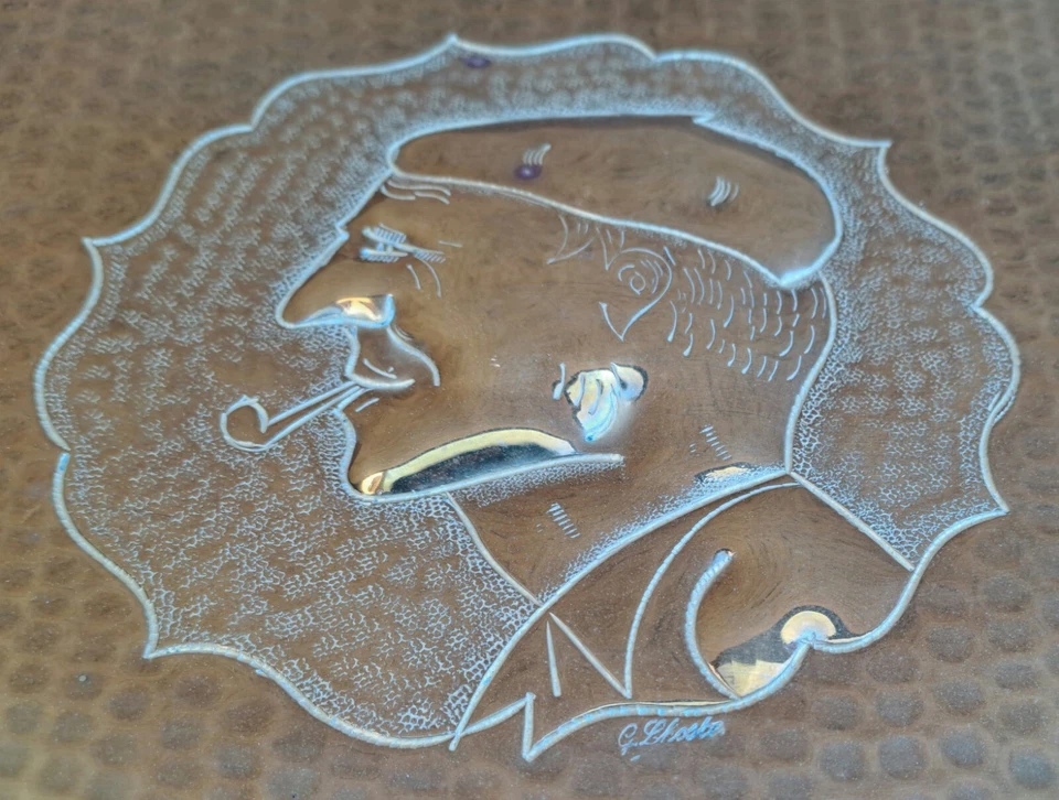 PLATEAU EN LAITON DÉCOR BASQUE SIGNÉ G. LHOSTE - Photo 4/4