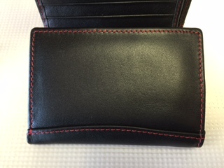 Billetera triple plegable negra brillante de fibra de carbono con cuero becerro suave negro para hombres - Imagen 9 de 10