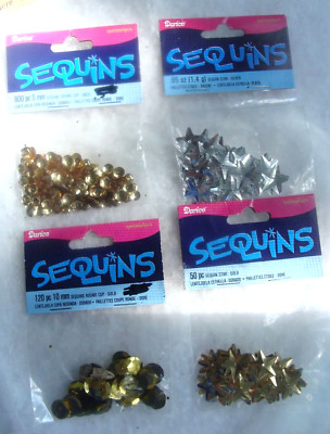 LOT OF 4 NEW SEALED Gold Darice Round Cup & Silver Gold Stars Sequins