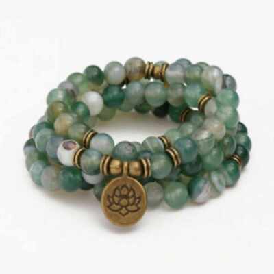 6mm Green Agate Bracelet 108 Beads Lotus Chakra Wristband Cuff Handmade Cuff