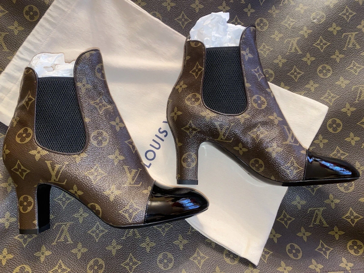 Louis Vuitton Brown Black Monogram Canvas And Patent Revival Ankle
