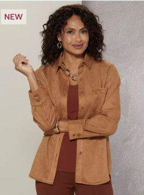 Micro Suede Top Draper s & Damon s Shirt Jacket Dark Camel PL Stretch Super Soft