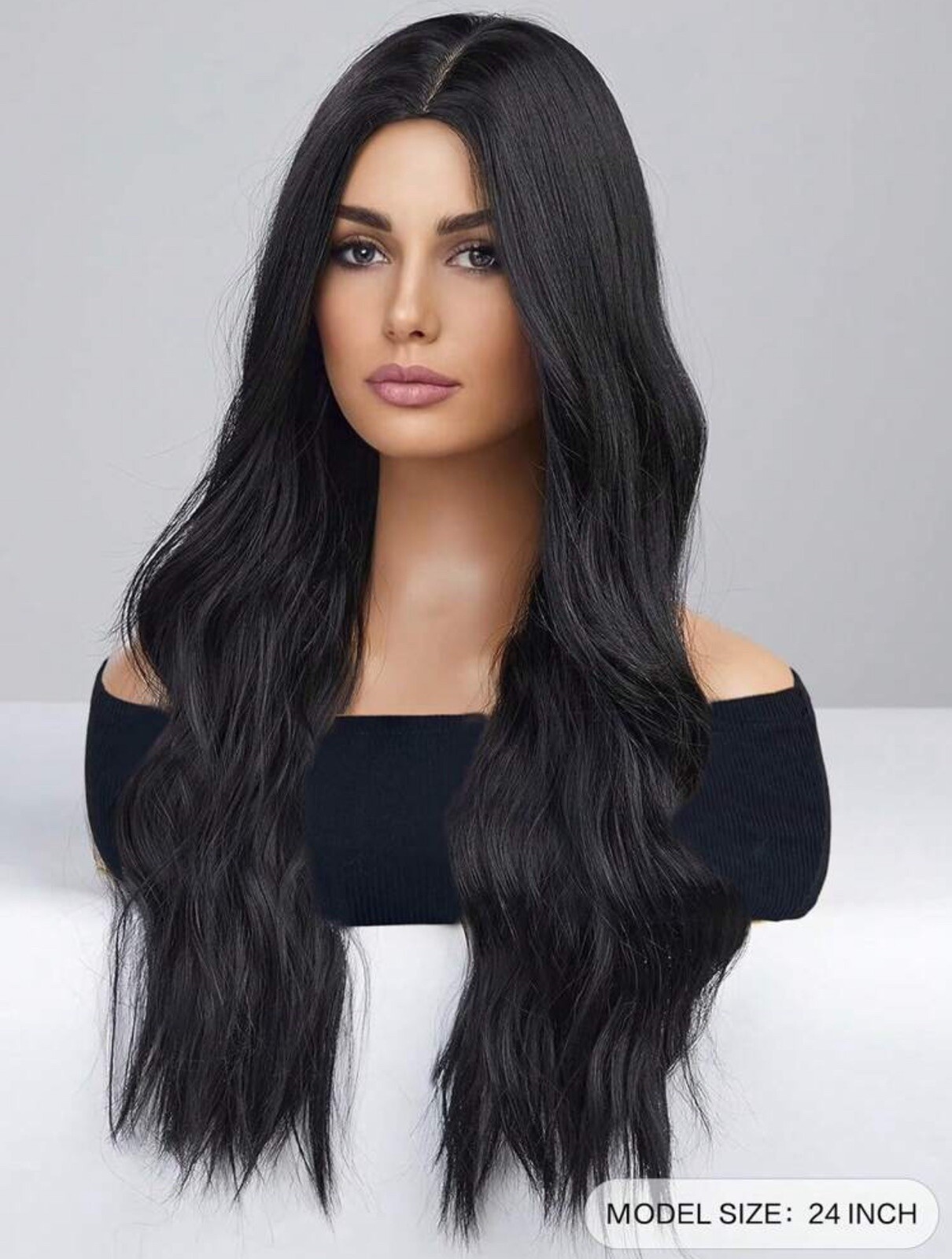 Perruque noir longue bouclée pour femme 60cm avec 4 bonnets inclus