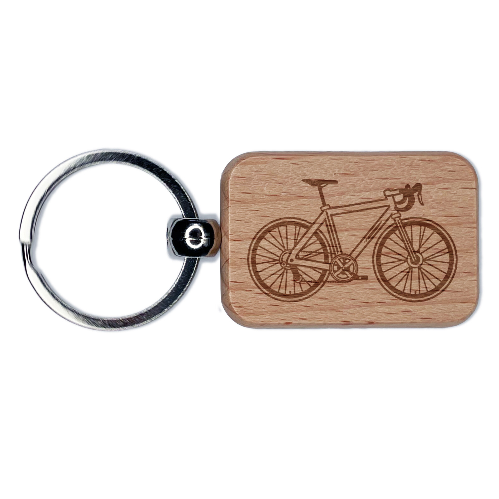 Road Bike Bicycle Cyclist Engraved Wood Rectangle Keychain Tag Charm