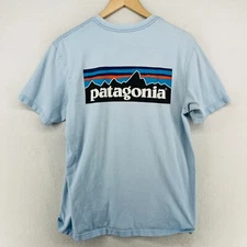 PATAGONIA Shirt Mens M P6 Responsibili Tee Organic Cotton Jersey Blue USA