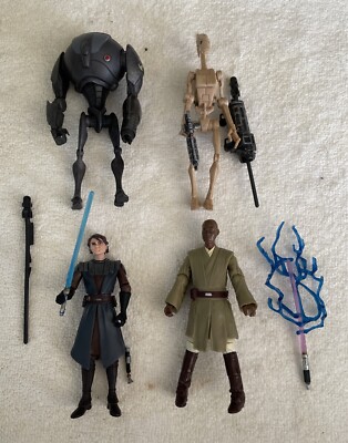 4 Pc Star Wars 3.75'' Figures: Anakin Skywalker, Mace Windu, Two Battle Droids