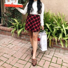 Vintage Old Navy Red Black Plaid Tartan A-Line Mini Skirt Kids Juniors 10