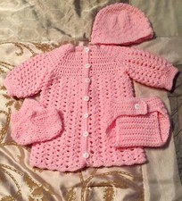 New Handmade Crochet Baby Sweater, Hat And Booties, Diaper Cover. 1-6 Months .