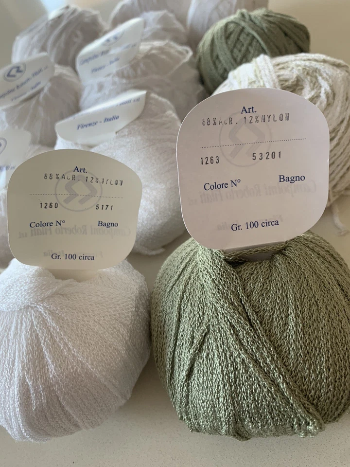 9 Bolas Plymouth FIRENZE Italia Hilo Blanco y Verde Tonos Mezcla Lana Sin Usar Foto 2 de 4