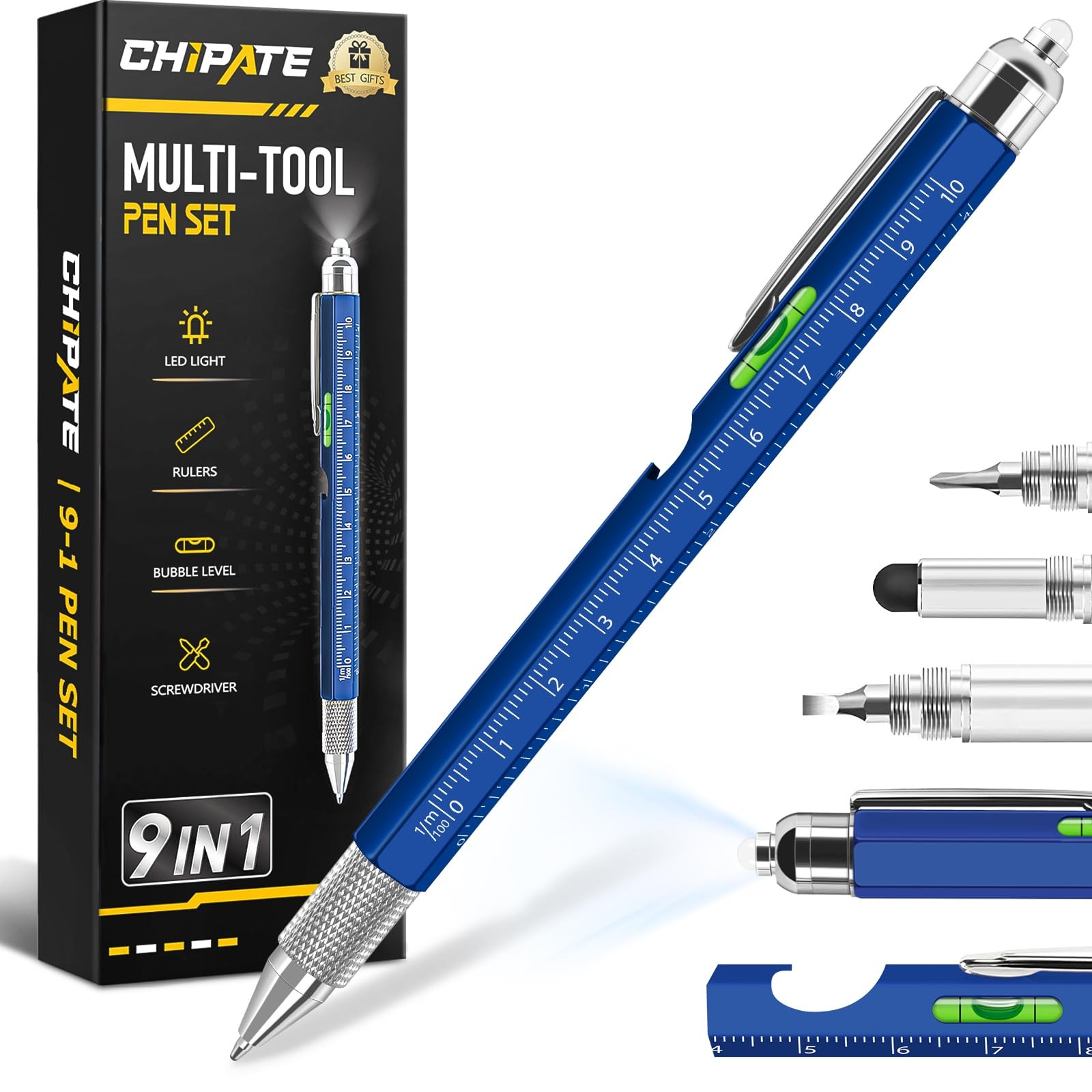 Stylo Multifonction 9 en 1 avec Tournevis et Niveau à Bulle Intégrés pour le Bricolage