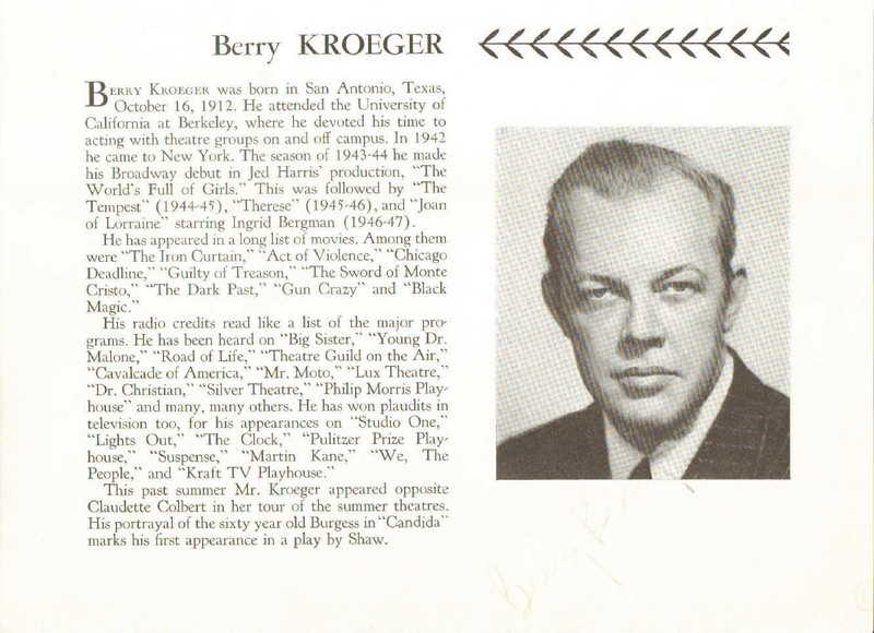 BERRY KROEGER (+1991) - Actor - Atlantis / The Time Travelers-Autograph Clipping