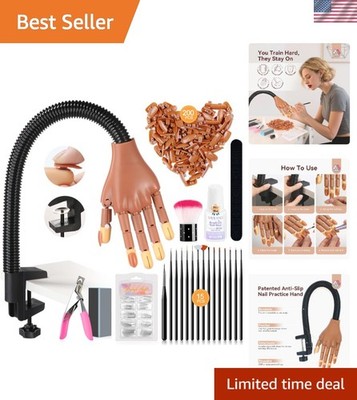 Multi-Joint Acrylic Nail Practice Hand - 200 Tips & Glue for Efficient Practice