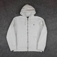 Polo Ralph Lauren Hoodie Mens XL White Full Zip Sweatshirt Jacket Fleece Pony
