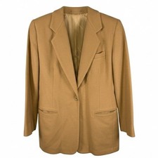 Lands End Womens Camel Wool Cashmere Blazer Jacket Tan 8 Petite Vintage