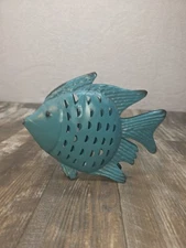 Fish-  Decorative Metal Home Decor Nautical Lighthouse Theme. Blue Teal 9"