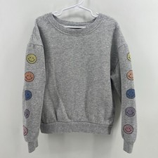 Art Class Kids Gray Smiley Face Sleeve Graphic Pullover Size Medium 7/8 