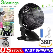 3 Speeds USB Rechargeable Mini Cooling Fan Clip On Desk Baby Stroller Portable