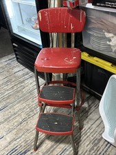 Vintage Cosco Step Stool Retro MCM Red Vinyl Kitchen Chair Flip😇💯