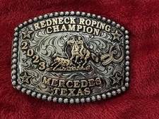 Rodeo☆2023☆Mercedes TEXAS☆X~Treme Calf Roping Champion Trophy Buckle☆Rare☆548