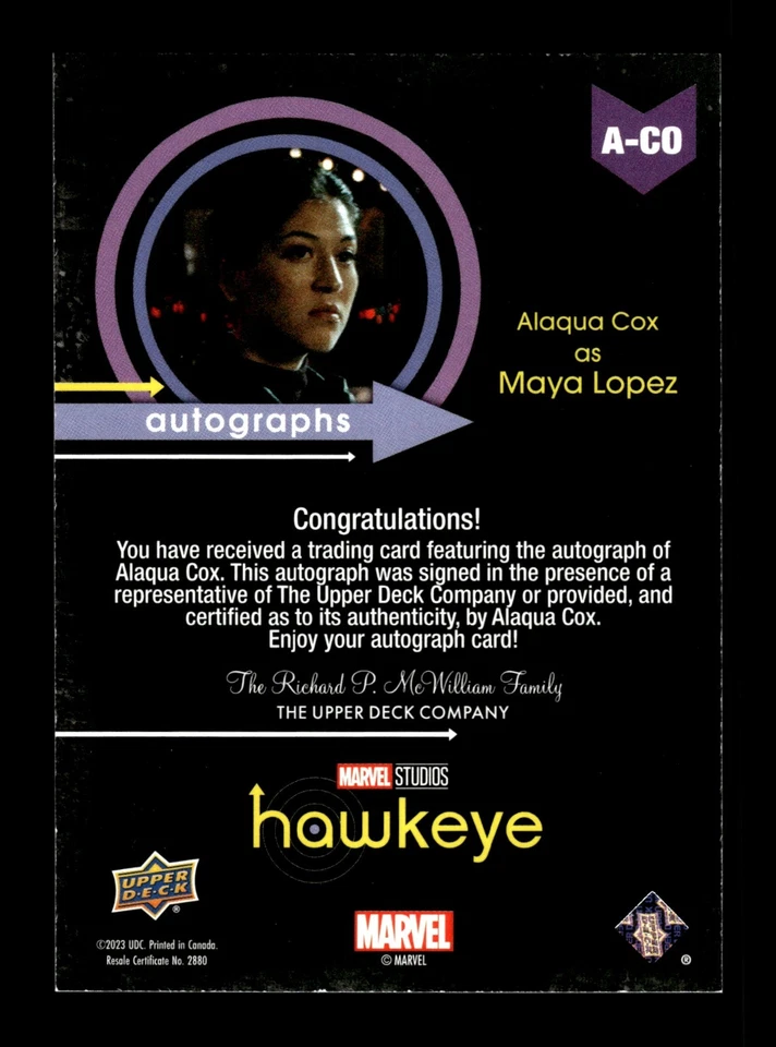 5-11-17 PWE . marvel . hawkeye . auto autograph alaqua cox as maya lopez . #a-co - Image 2 of 2