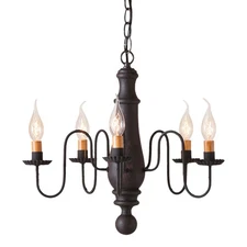 Handcrafted 5-Arm MEDIUM NORFOLK Wood Chandelier MADE in the USA. BLACK finish
